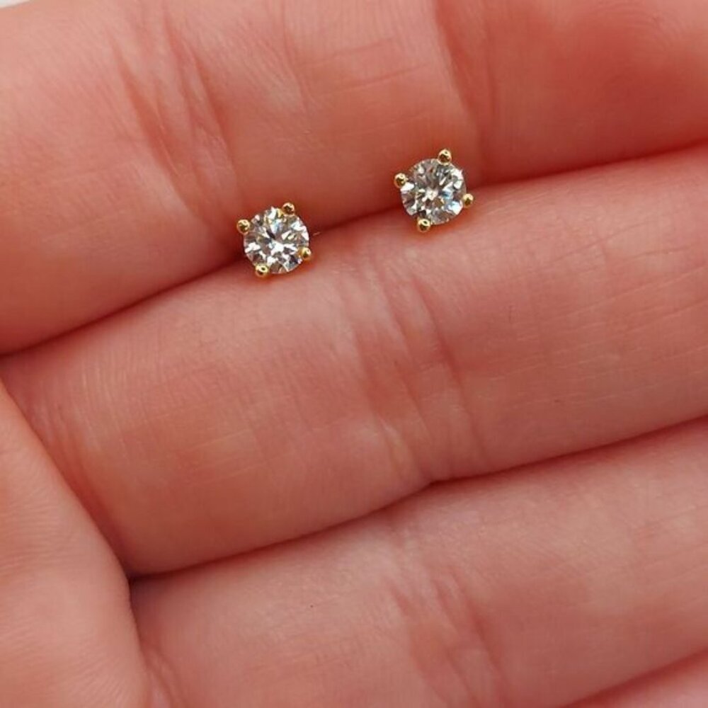 Gold 0.3 Carat Moissanite 925 Silver Sterling Stud Earrings - Picture 2 of 12